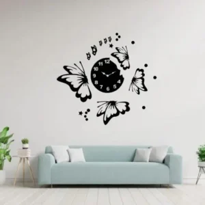 Flying Butterflies with Stars Wooden Wall Clock for Home and office